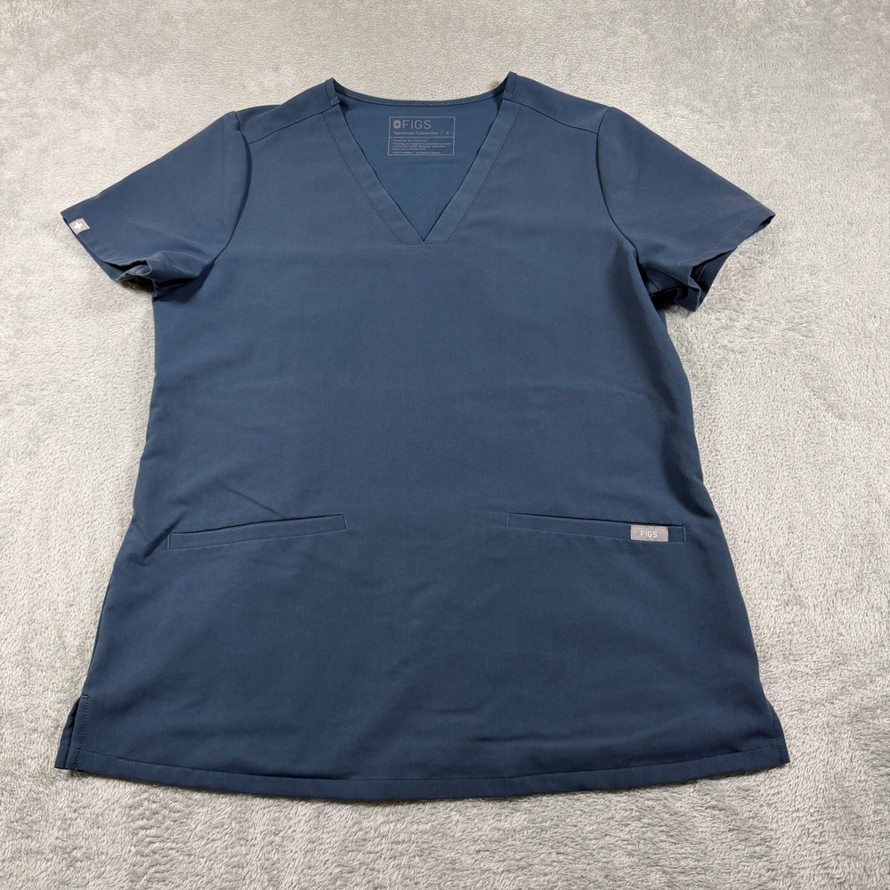 FIGS Casma Scrub Top Womens Small Blue V-Neck Three Pocket‎ Short Sleeve FW1100